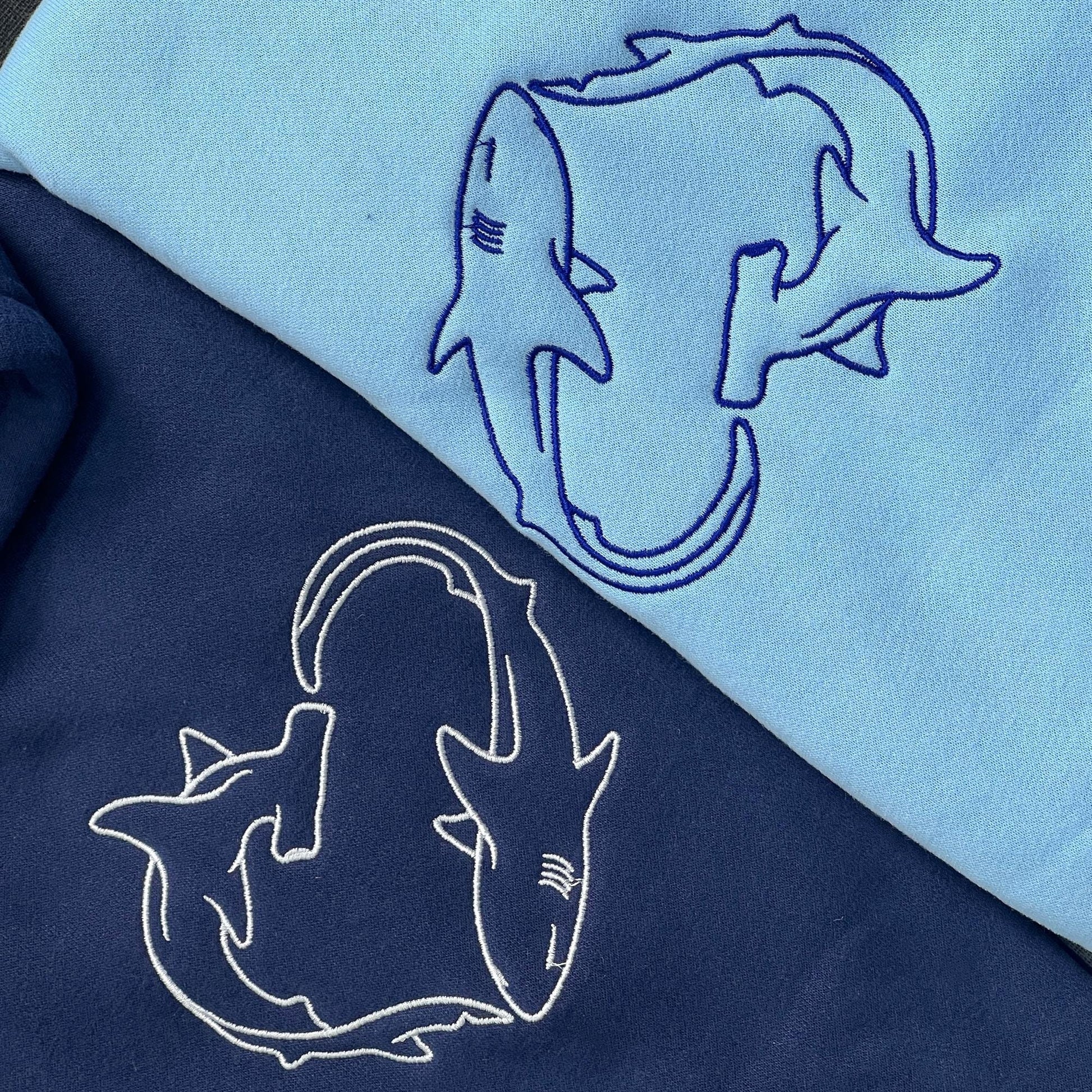 Shark Couple Hoodie, Matching Embroidered Hoodie Set, Roman Numerals Date Hoodie, Personalized Initials, Anniversary Gift for Lovers