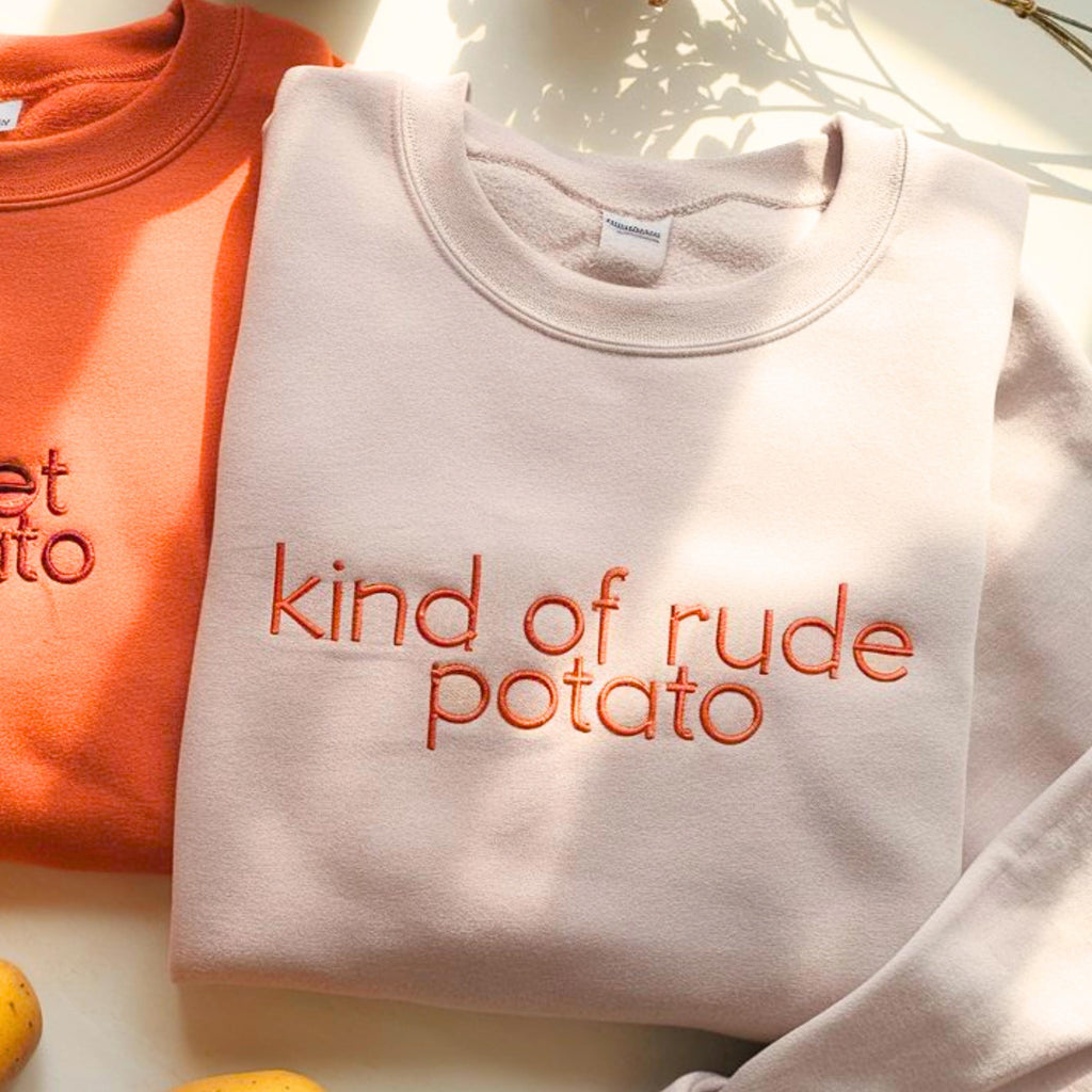 Thanksgiving Couples Embroidered Sweatshirt, Sweet Potato Kind Of Rude Potato Shirt, Matching Fall Couple