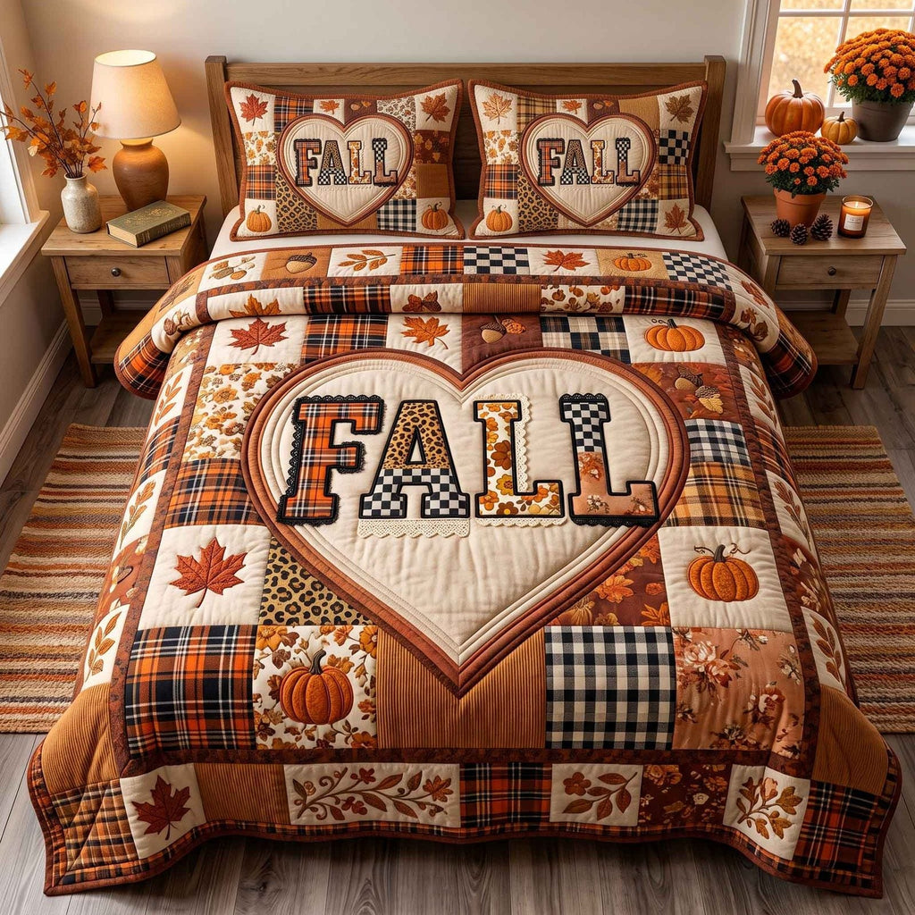Halloween Fall Quilted Bedding Set, Pumpkin Blanket, Quilt with Pillow Covers, Bedroom Decor QBEDSET68