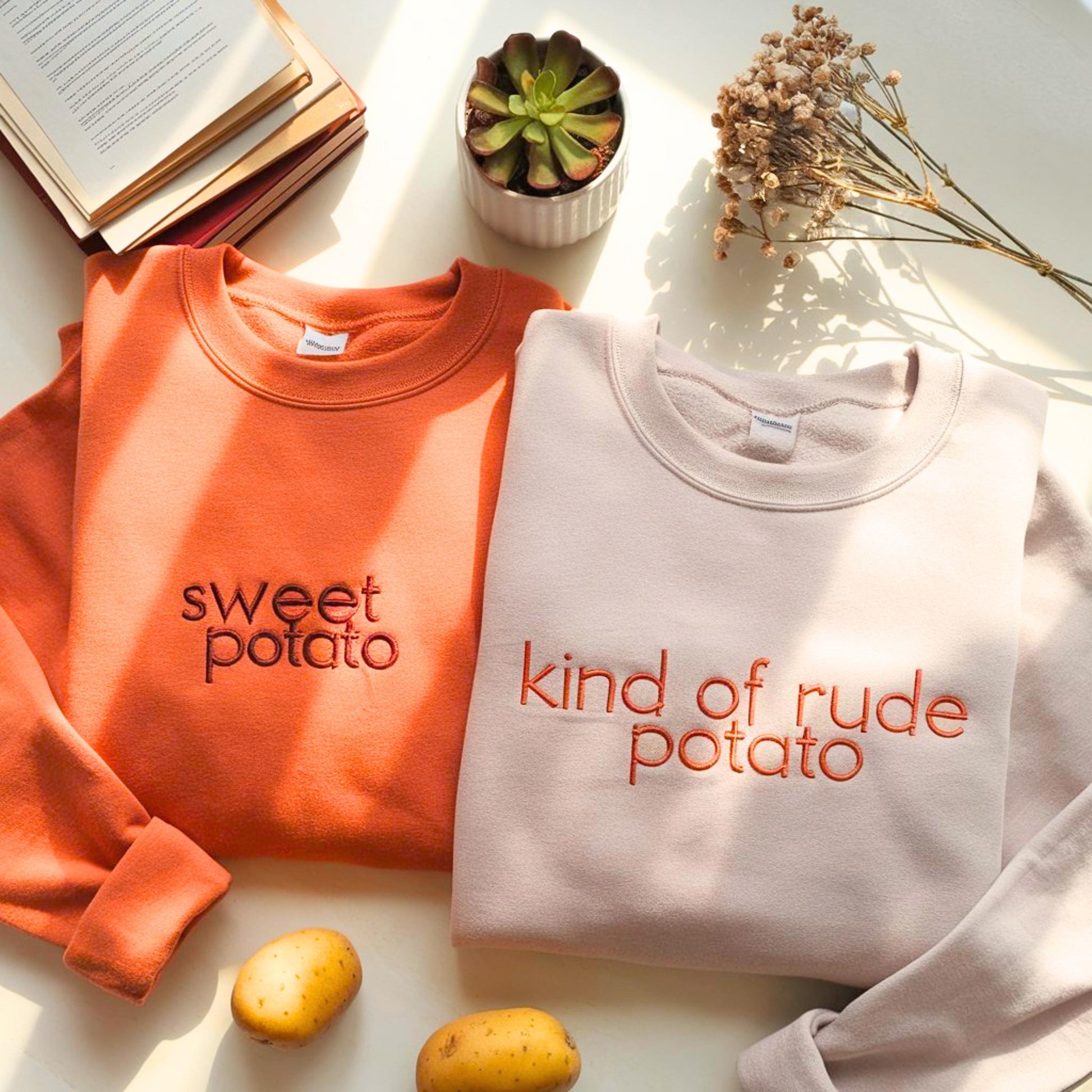 Thanksgiving Couples Embroidered Sweatshirt, Sweet Potato Kind Of Rude Potato Shirt, Matching Fall Couple