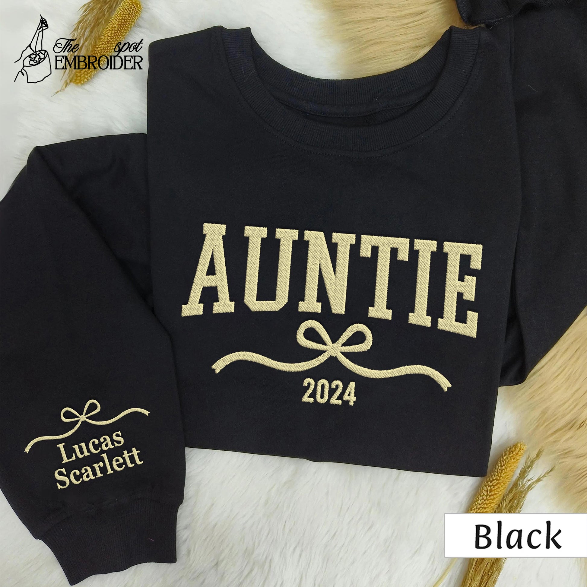 Embroidered Auntie Bow Sweatshirt, Bow Sweatshirt, Gift for Grandma, Auntie Shirt, Coquette Auntie Shirt, Auntie Shirt, Mother's Day Shirt