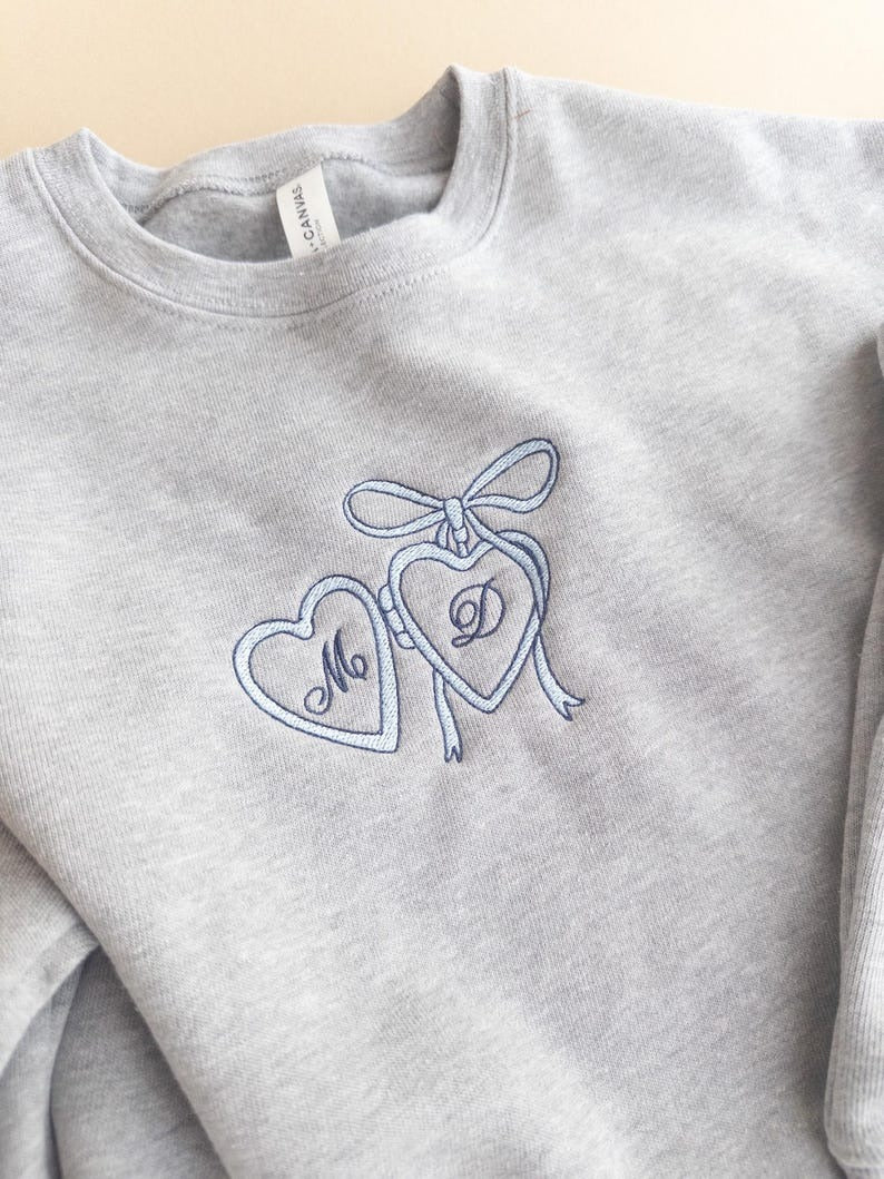 Custom Embroidered Initial Sweatshirt with Date on Sleeve, Custom Anniversary Gift for Her, Bridal Shower Gift, Personalized Engagement Gift