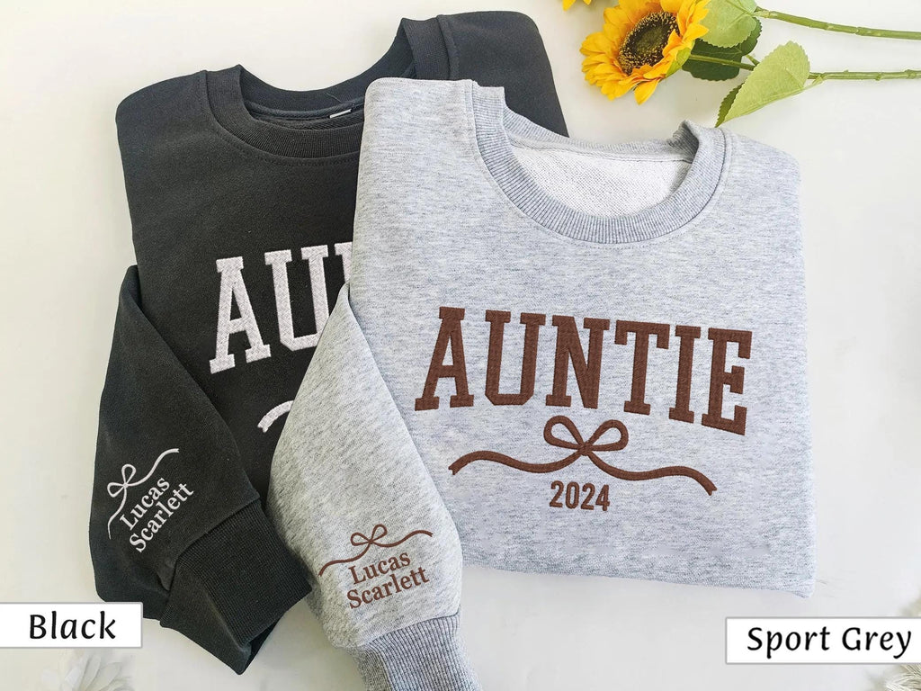 Embroidered Auntie Bow Sweatshirt, Bow Sweatshirt, Gift for Grandma, Auntie Shirt, Coquette Auntie Shirt, Auntie Shirt, Mother's Day Shirt