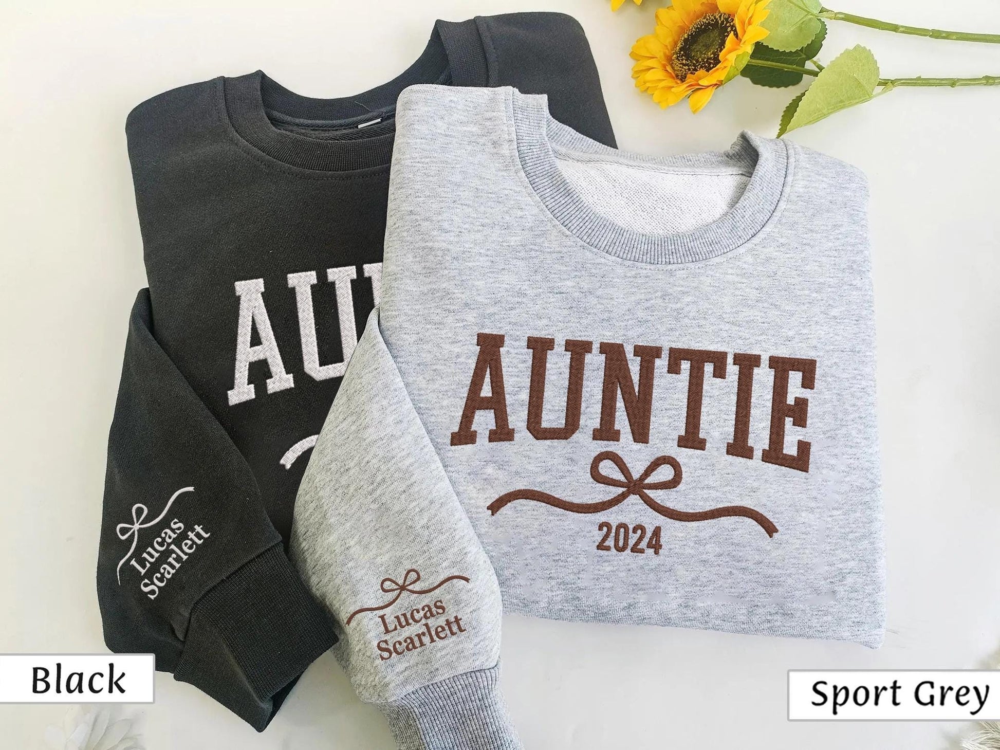Embroidered Auntie Bow Sweatshirt, Bow Sweatshirt, Gift for Grandma, Auntie Shirt, Coquette Auntie Shirt, Auntie Shirt, Mother's Day Shirt