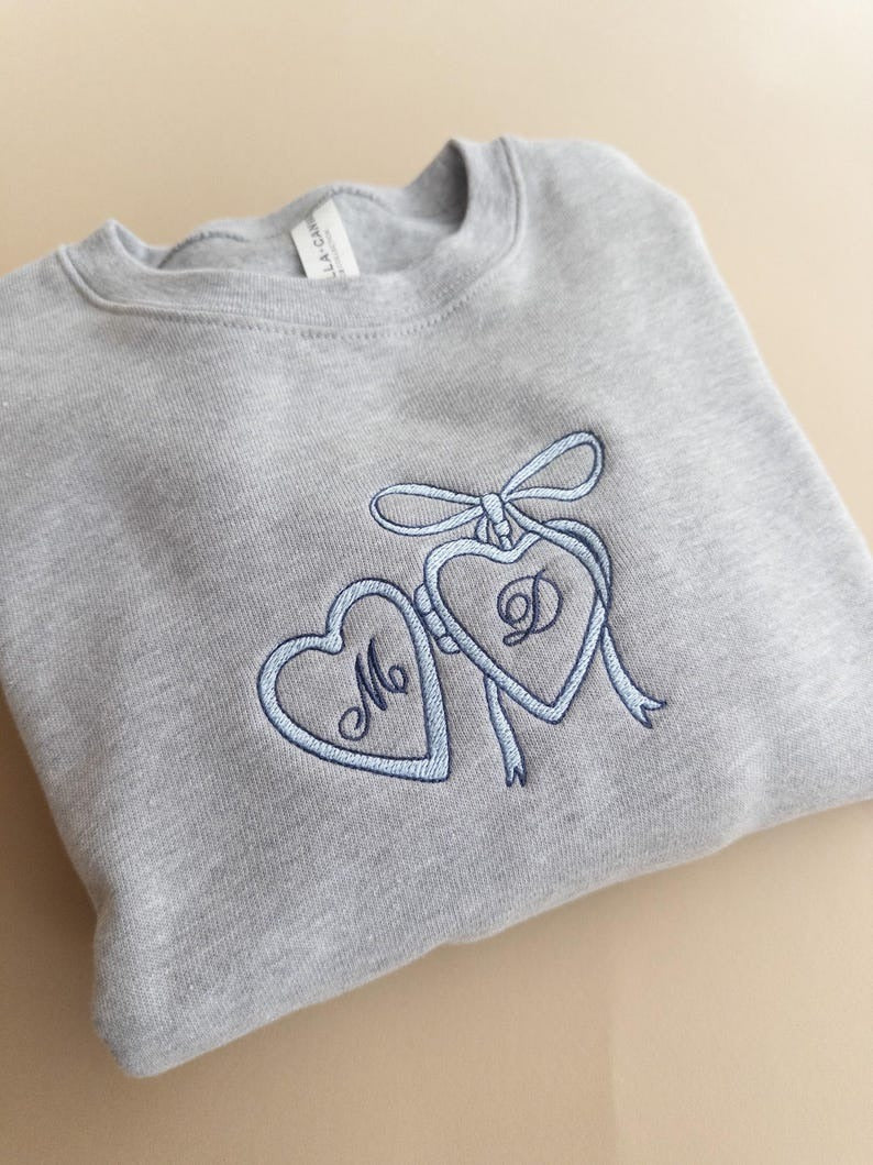 Custom Embroidered Initial Sweatshirt with Date on Sleeve, Custom Anniversary Gift for Her, Bridal Shower Gift, Personalized Engagement Gift