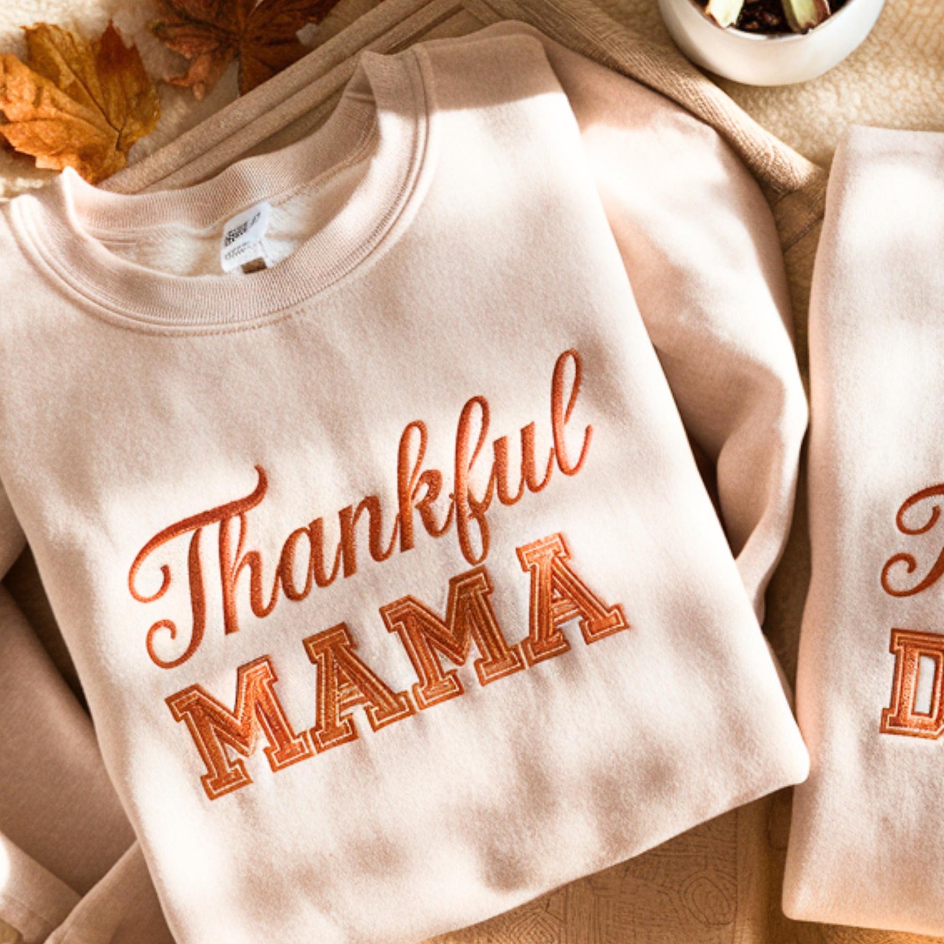 Thankful Mama Daddy Embroidered Sweatshirt, Thanksgiving Fall Pullover, Matching Family Outfit, Cozy Autumn Sweater