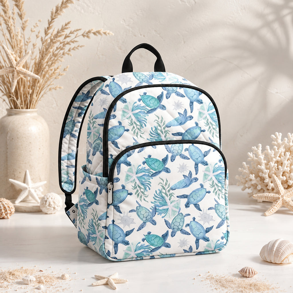 Sea Turtle Quilted Backpack, Beach Backpack, Mini Travel Bag, School Bag, Back To School Backpack QBP25