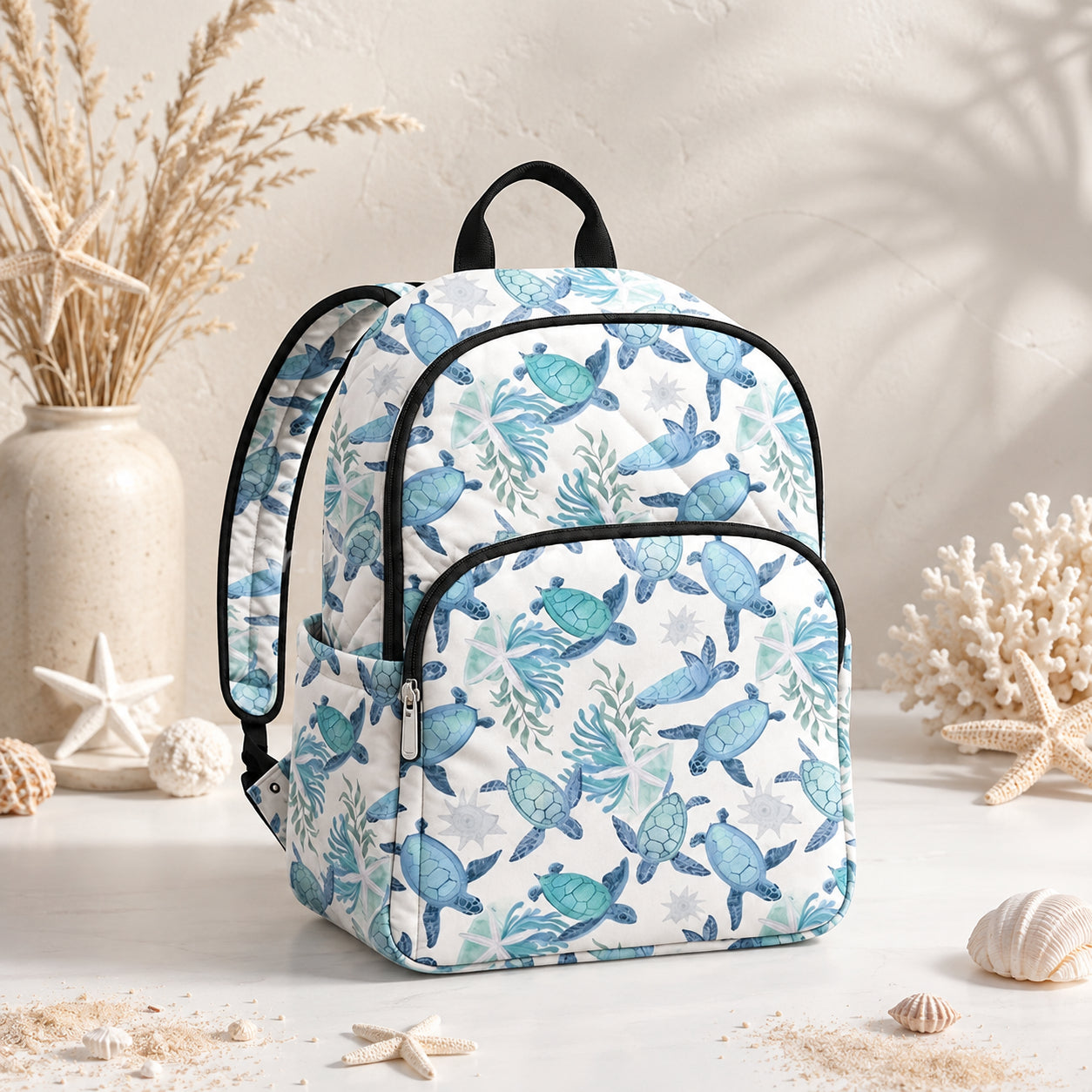 Sea Turtle Quilted Backpack, Beach Backpack, Mini Travel Bag, School Bag, Back To School Backpack QBP25