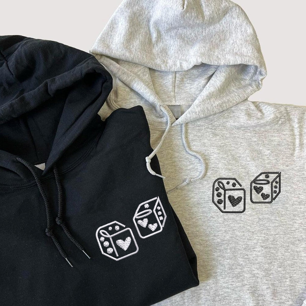 Matching Couple Hoodie, Dice Embroidered Hoodie Set, Personalized Initial Sweatshirt, Cute Anniversary Gift for Him and Her