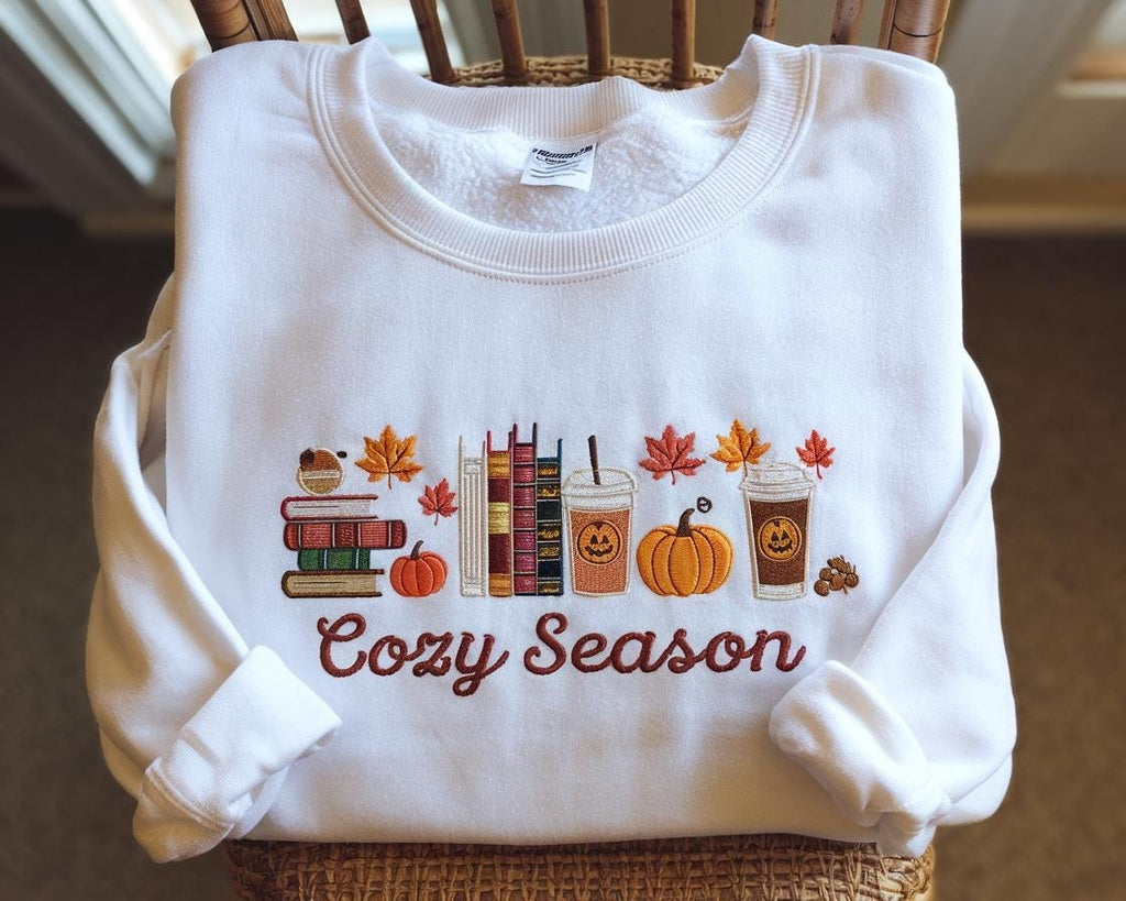 Cozy Season Embroidered Sweatshirt, Cozy Season Sweatshirt, Autumn Sweatshirts, Sweatshirts for Her, Fall Sweatshirt, Cozy Autumn Shirt