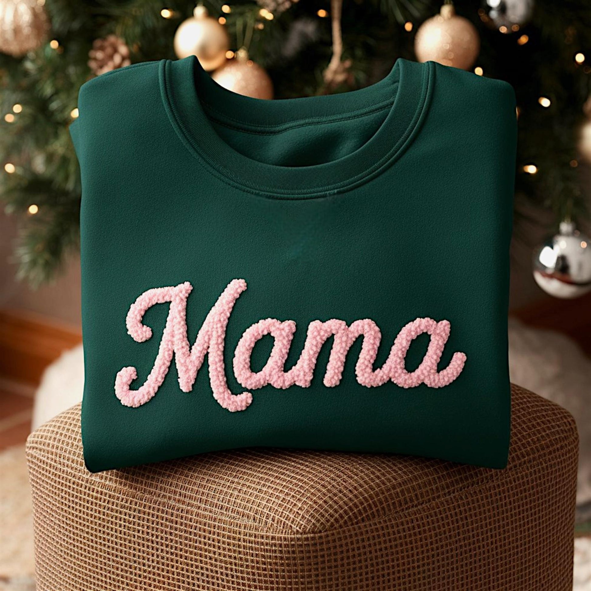Mama Chenille Yarn Embroidered Sweatshirt, Mom Embroidery Shirt, Gift for Mom, Family Matching, Christmas Gift For Mother