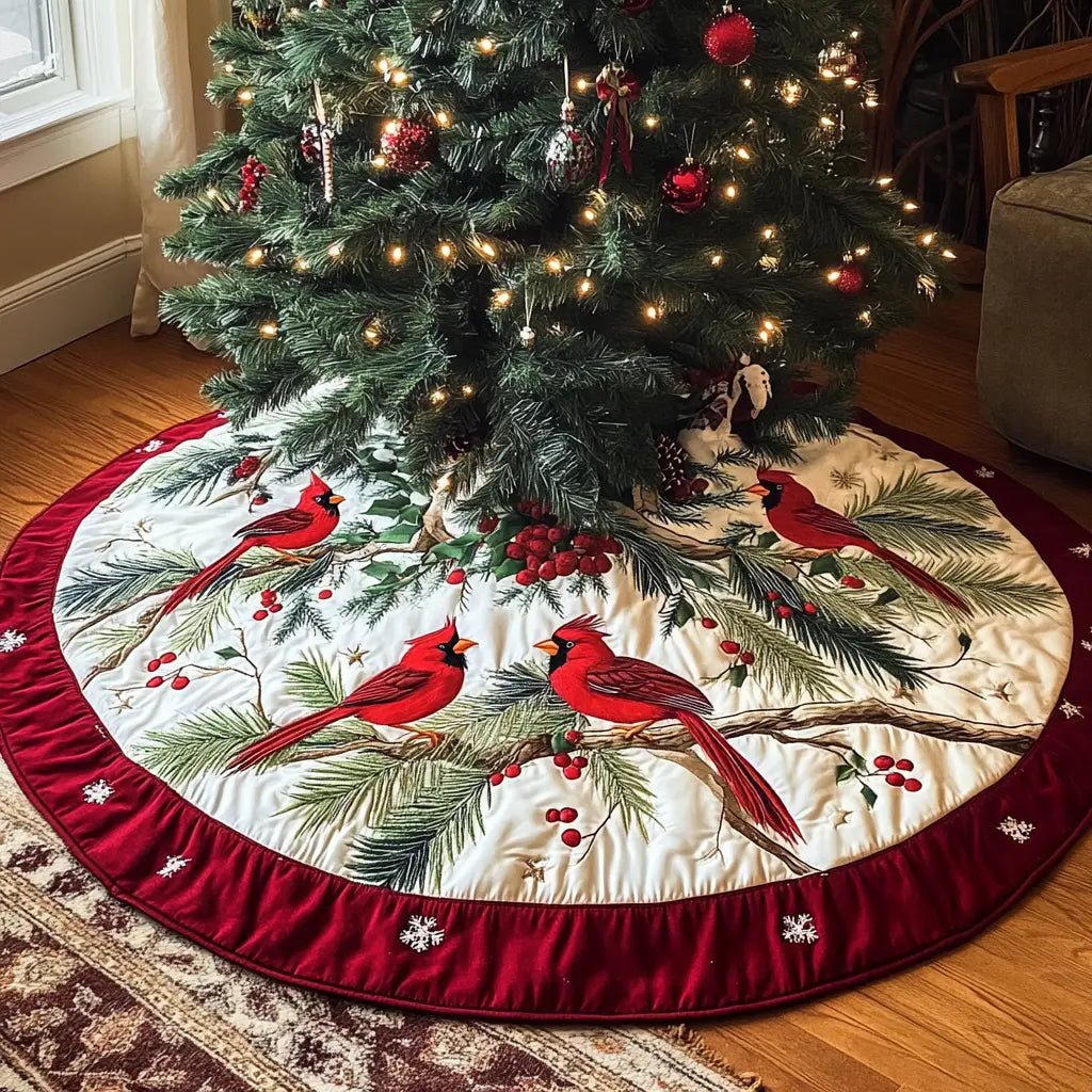 Red Cardinal Quilted Tree Skirt, Patchwork Xmas Tree Skirt, Holiday Decor, Xmas Tree Base Cover, Custom Tree Skirt XMASTS40