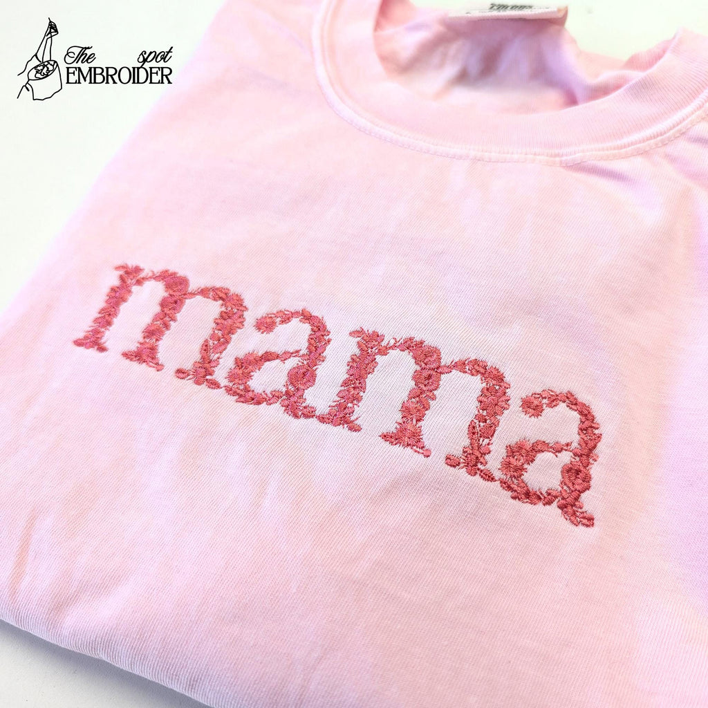 Mama Floral Embroidery Shirt, Unique Embroidered T-Shirt, Mother's Day Gift, Stylish Floral Apparel