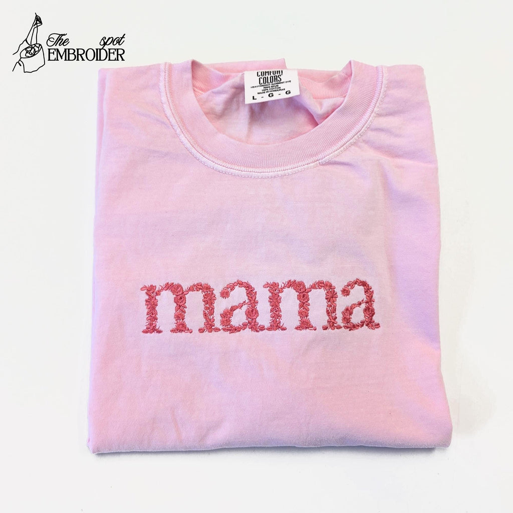 Mama Floral Embroidery Shirt, Unique Embroidered T-Shirt, Mother's Day Gift, Stylish Floral Apparel