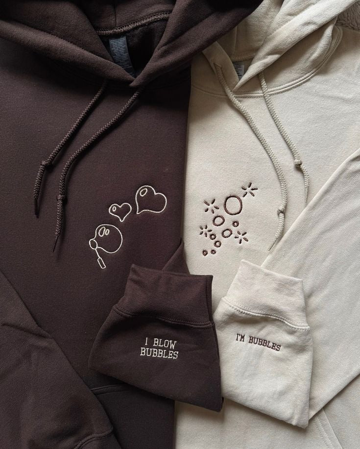 I Blow Bubbles I’m Bubbles Embroidered Couple Sweatshirt, Funny Valentine Matching Pullover, Custom Name Initial Gift for Boyfriend Girlfriend