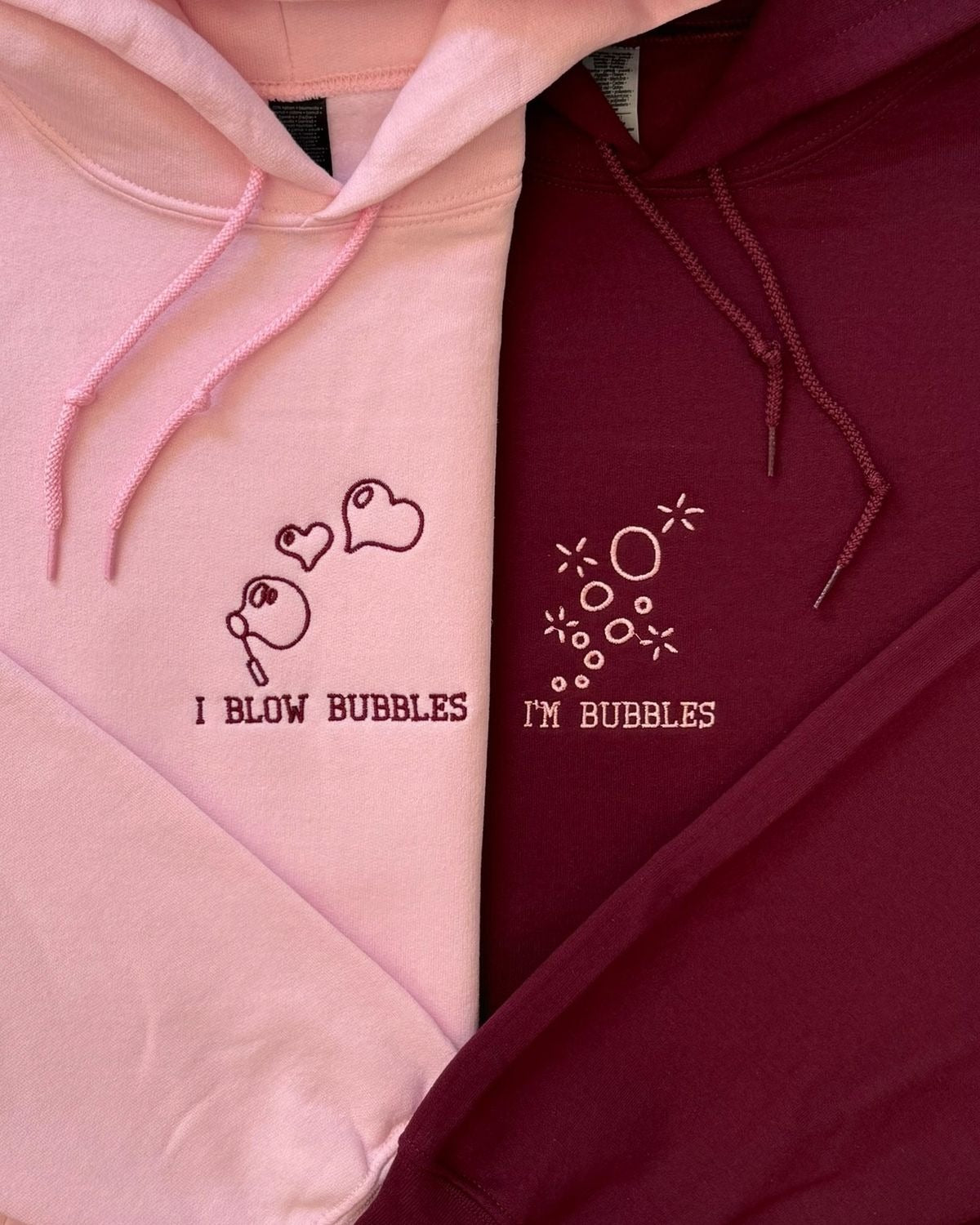 I Blow Bubbles I’m Bubbles Embroidered Couple Sweatshirt, Funny Valentine Matching Pullover, Custom Name Initial Gift for Boyfriend Girlfriend
