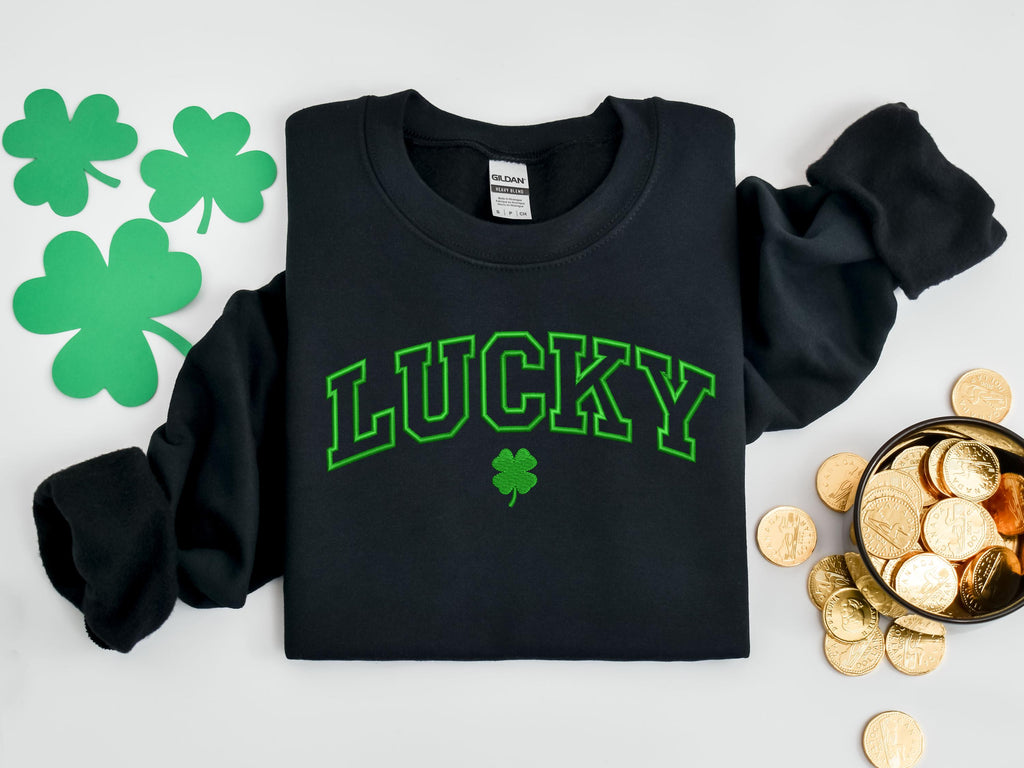 Embroidered Lucky Sweatshirt, Saint Patrick’s Day Crewneck, Green Lucky Sweatshirt for Women, Cozy Irish Holiday Pullover