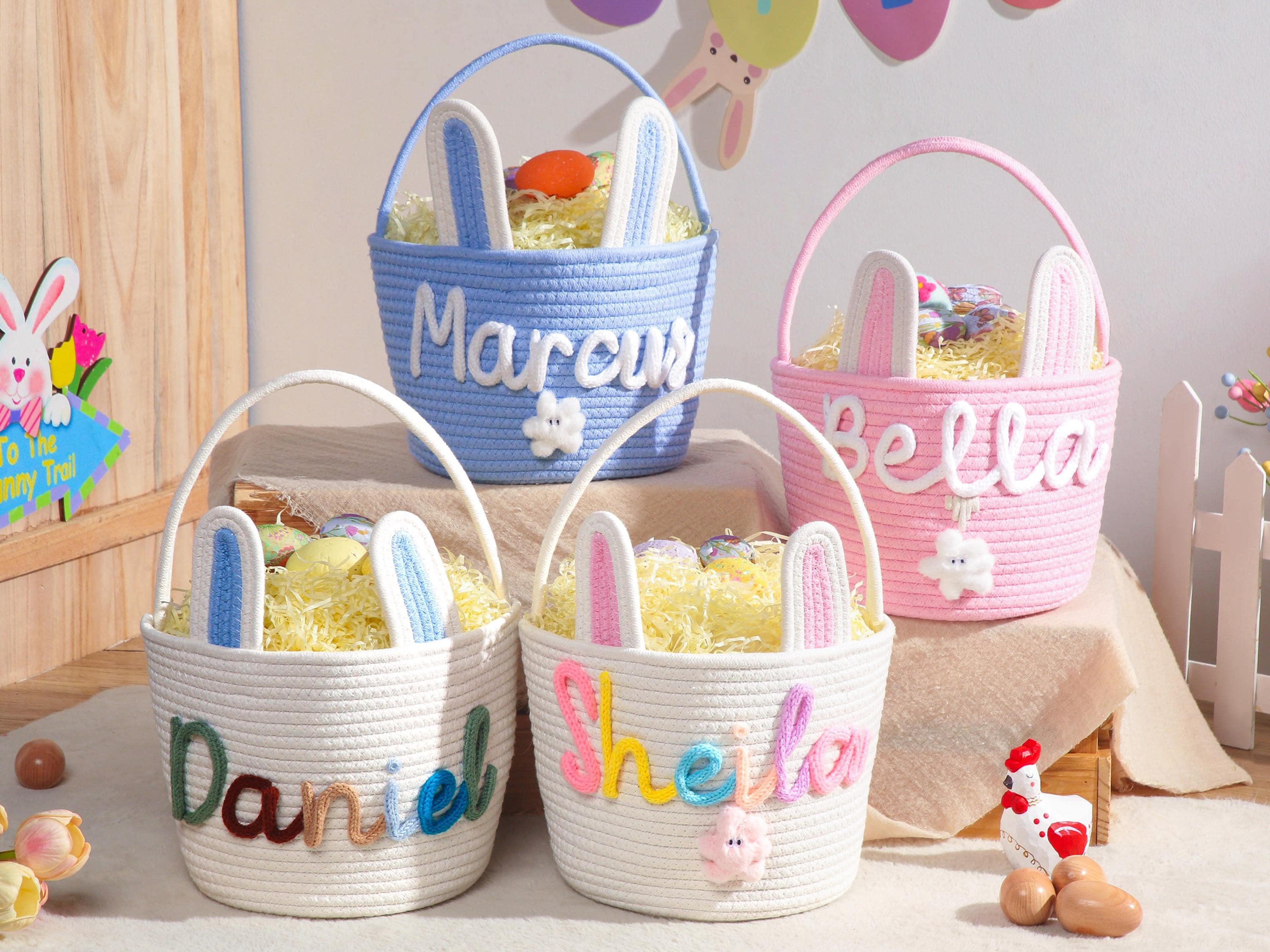 Personalized Easter Bunny Basket with name, Easter Basket for Kids, Easter Egg Hunt Basket,Easter Bunny Bucket, Toy Basket, Basket with Toy