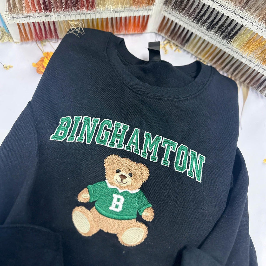 Teddy Bear Embroidered University Sweatshirt, Custom College Name Crewneck, Cute School Spirit Shirt, Game Day Outfit, College Gift