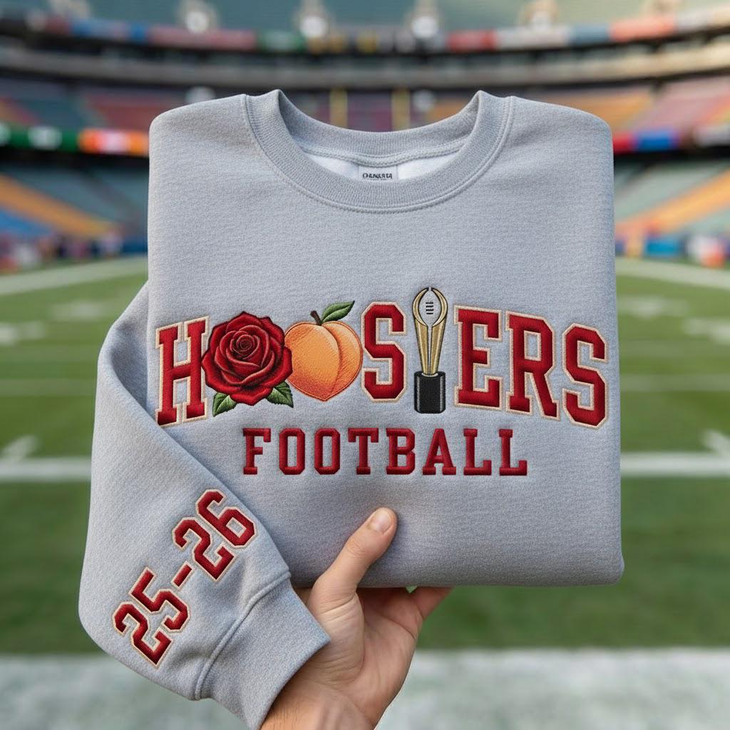 Embroidered Indiana Rose and Peach Sweatshirt, Indiana Football Shirt, Game Day Crewneck, Hoosiers Fan Wear, Football Lover Gift