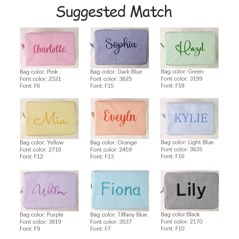 Custom Embroidered Seersucker Toiletry Bag, Personalized Name Travel Pouch, Bridesmaid Gift