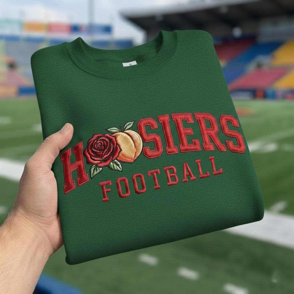 Embroidered Indiana Rose and Peach Sweatshirt, Indiana Football Shirt, Indiana Game Day Crewneck, College Gift, Football Lover Gift