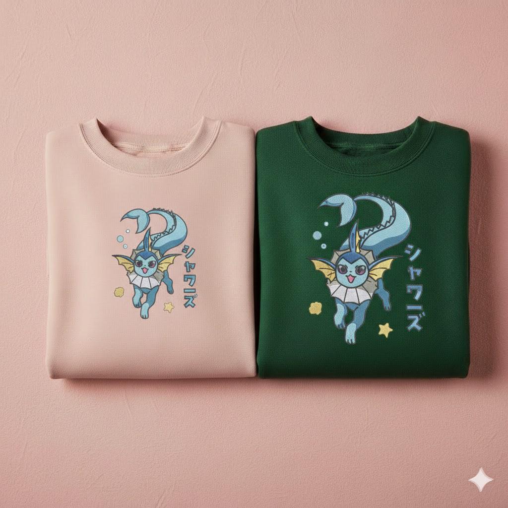 Vaporeon Embroidered Sweatshirt, Gift for Her, Anime Fan