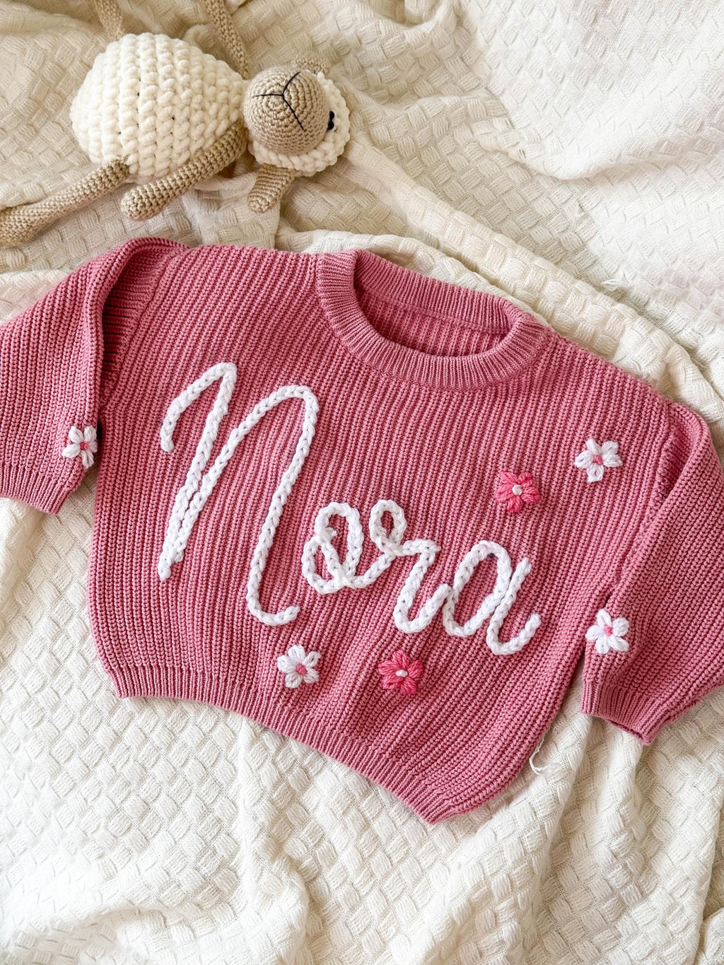 Hand Embroidered Baby Sweater with Name, Personalized Knit Baby Outfit, Cute Sweater, Baby Birthday Gift