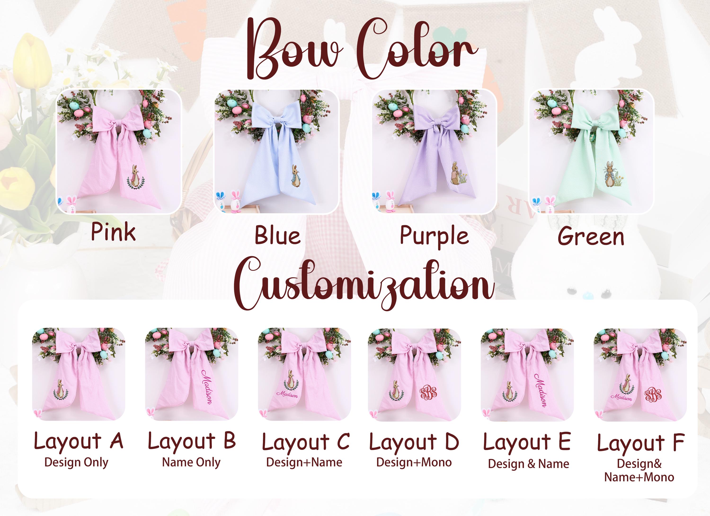 Personalized Seersucker Easter Basket Bow, Custom Monogrammed Bow, Baby Shower Favor, Wedding Basket Bow, Spring Decoration