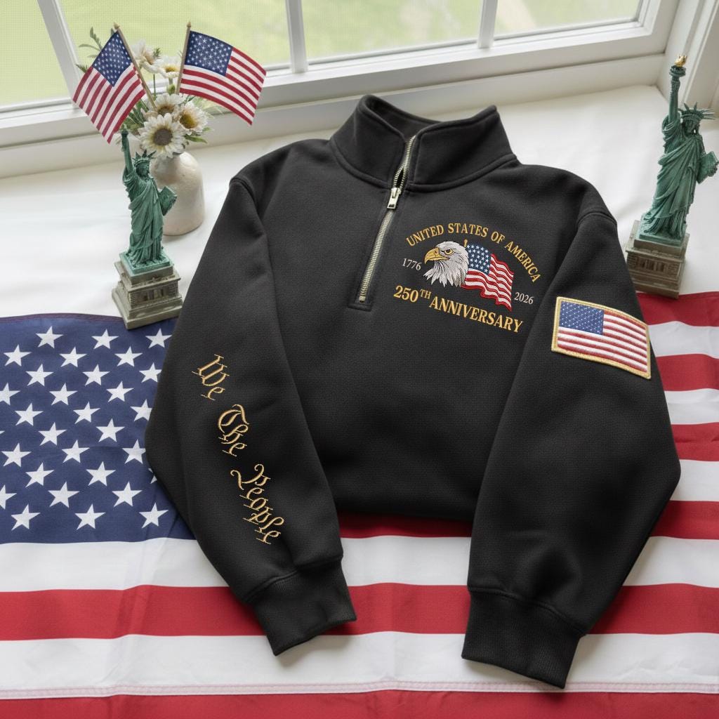 USA 250th Anniversary Quarter-Zip Sweatshirt, US Flag Hoodie