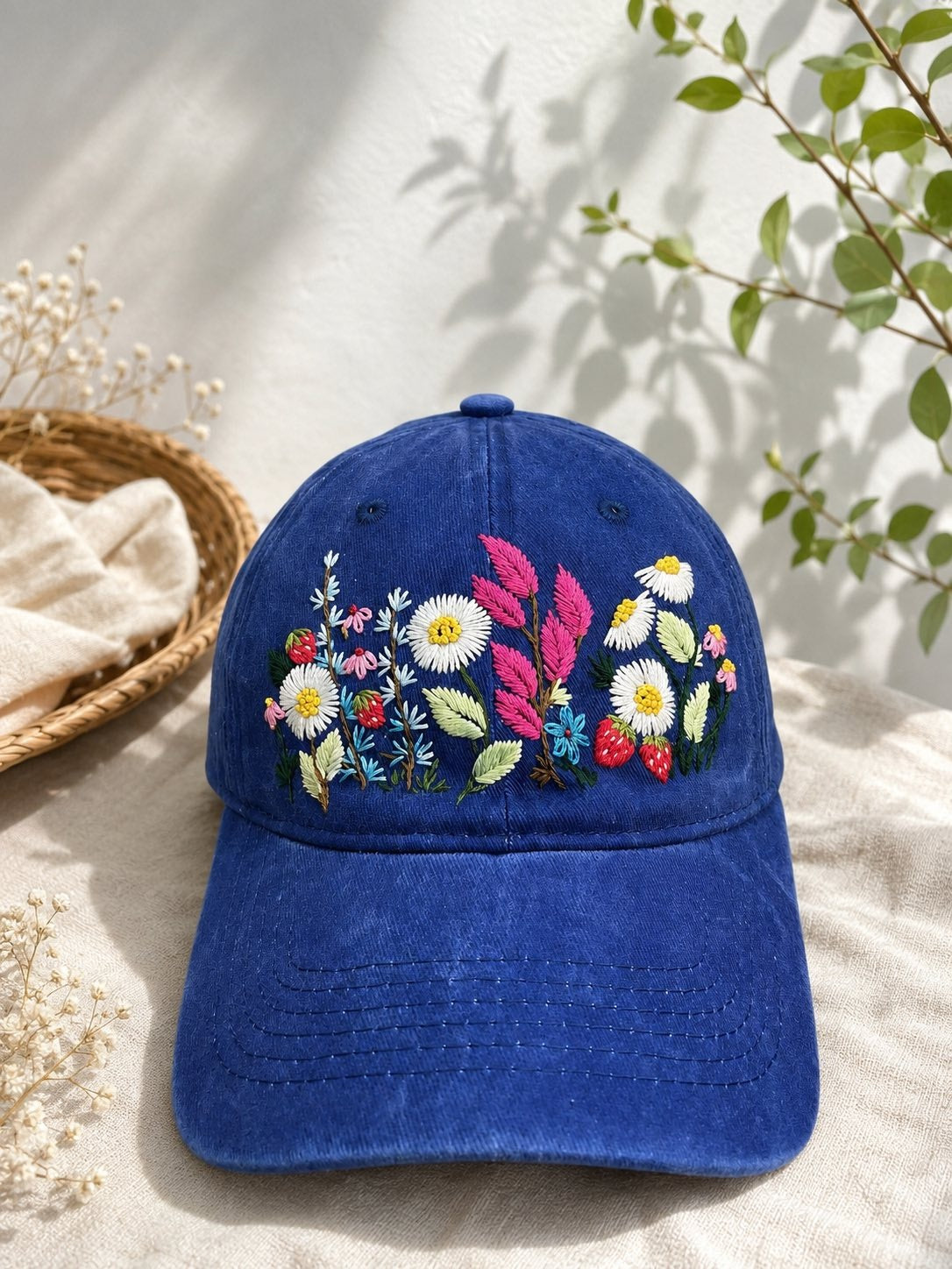 Floral Hand-Embroidered Baseball Cap, Custom Embroidered Cap, Flower Hand Embroidered Cap, Custom Hat Embroidery, Gift For Her EMH04
