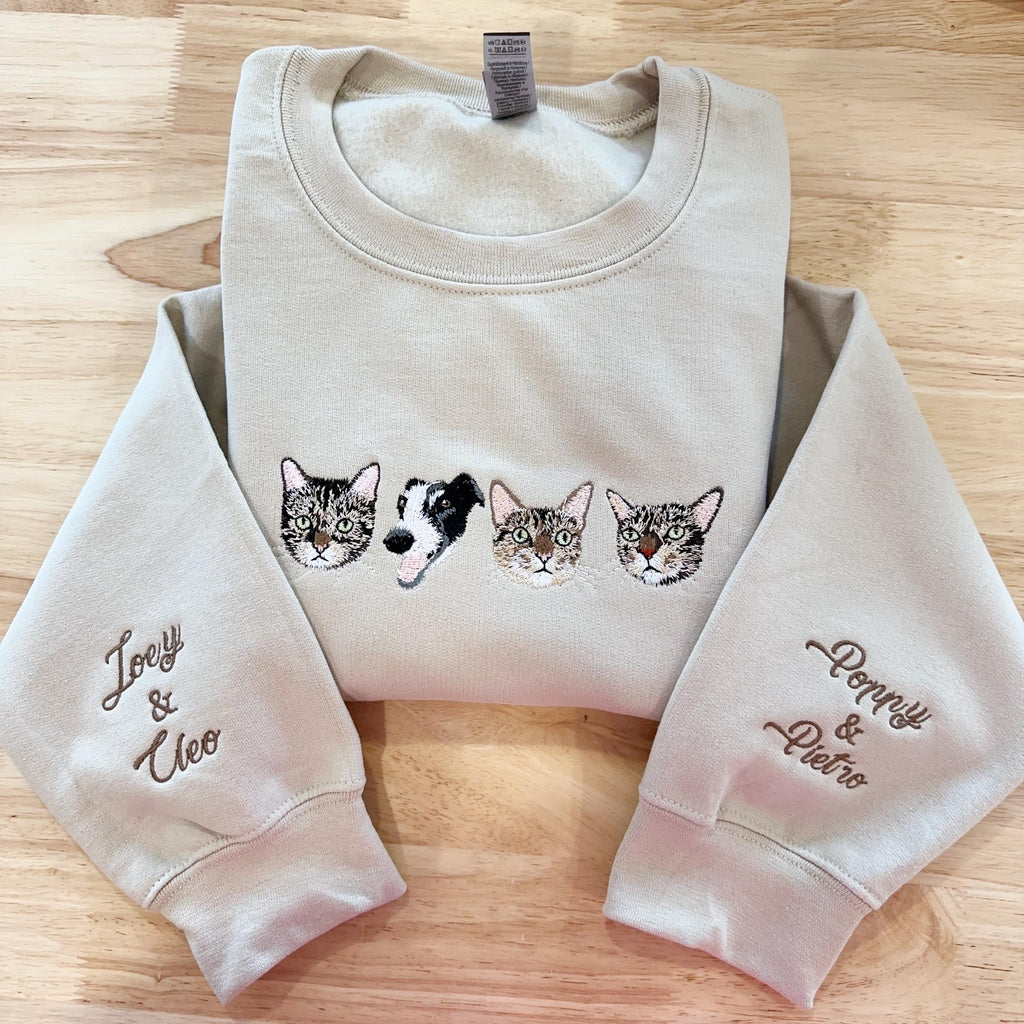 Custom Pet Portrait Sweatshirt – Embroidered Dog or Cat Hoodie, Personalized Gift for Pet Lovers, Pet Memorial Sweater