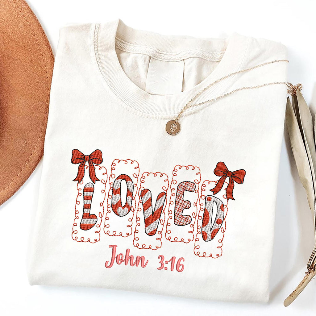 Loved John 3:16 Embroidery Sweatshirt, Jesus Christian Valentine Gift