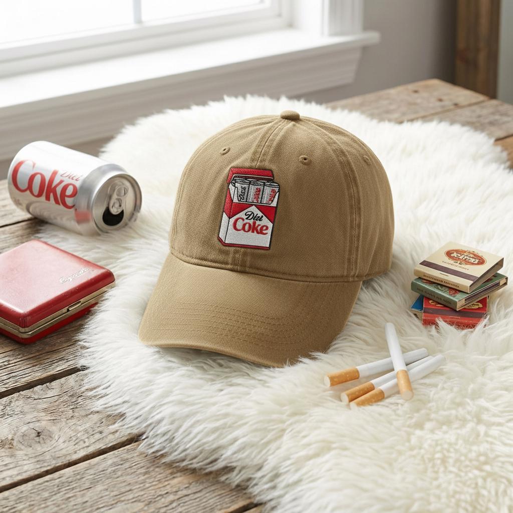 Embroidered Pass Me A Fridge Cig Hat, Funny Diet Coke Lover, Soda Box Pop Art Baseball Cap, Relatable Humor Dad Hat, Caffeine Addict Gear