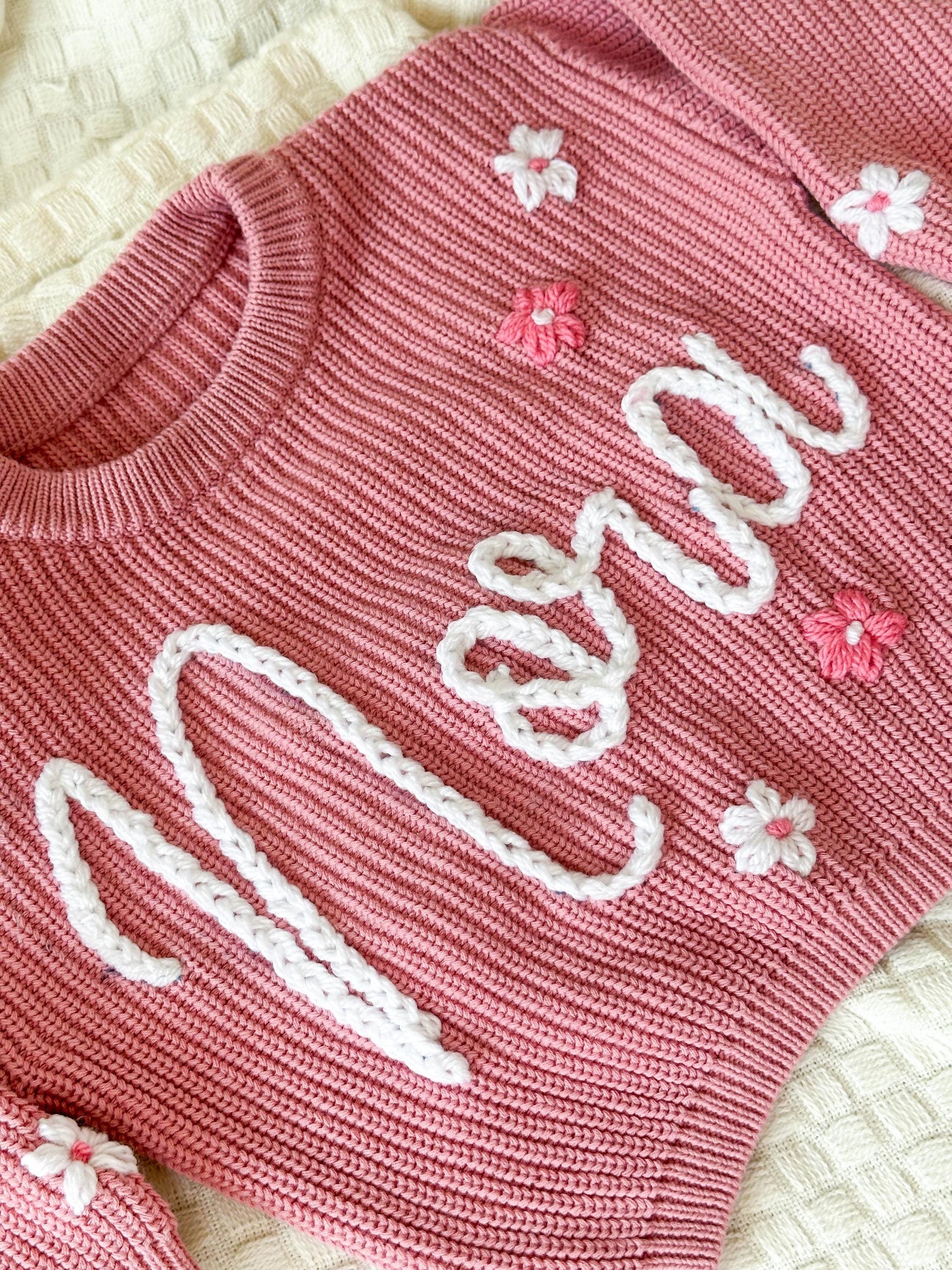 Hand Embroidered Baby Sweater with Name, Personalized Knit Baby Outfit, Cute Sweater, Baby Birthday Gift