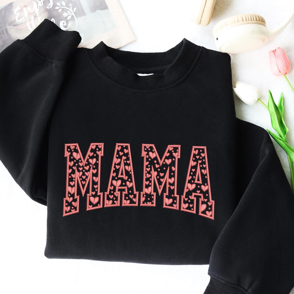 MAMA Heart Letter Embroidered Sweatshirt, Mom Valentine Sweatshirt, Cozy Valentine’s Day Gift for Mom