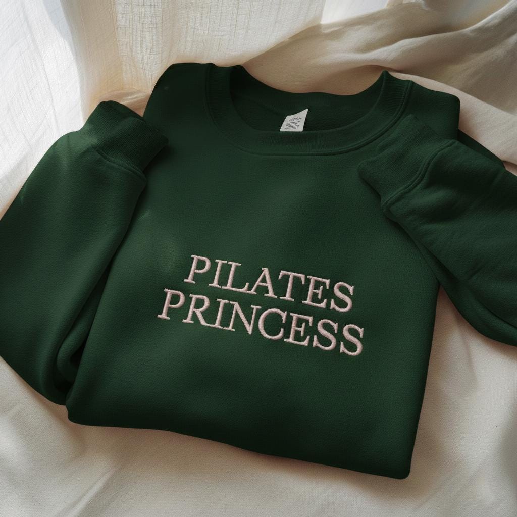 Pilates Princess Embroidered Sweatshirt, Cute Pilates Crewneck, Cozy Gym Fitness Girl Top
