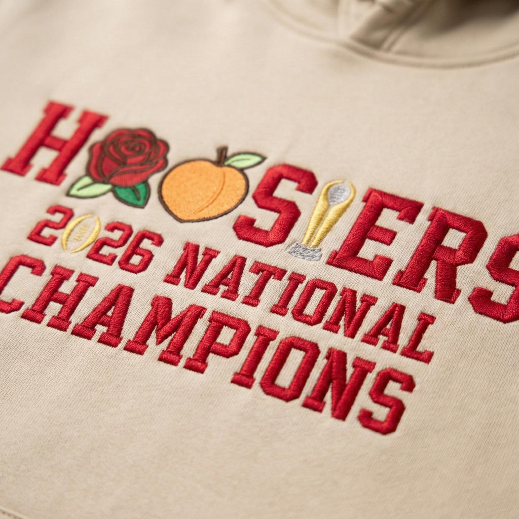 Embroidered Indiana Champions 2026 Quarter Zip Sweatshirt – Hoosiers Trophy Sweater, Unisex Indiana Fan Apparel, Game Day Embroidery