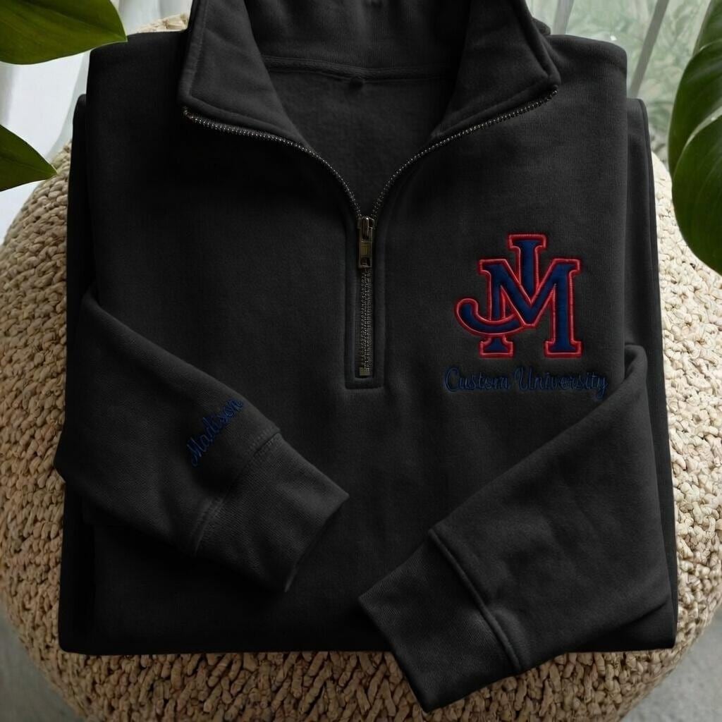 Personalized College University Logo Embroidered Quarter Zip Sweatshirt, Custom University Crewneck, College Sweatshirt, Graduation Gifts
