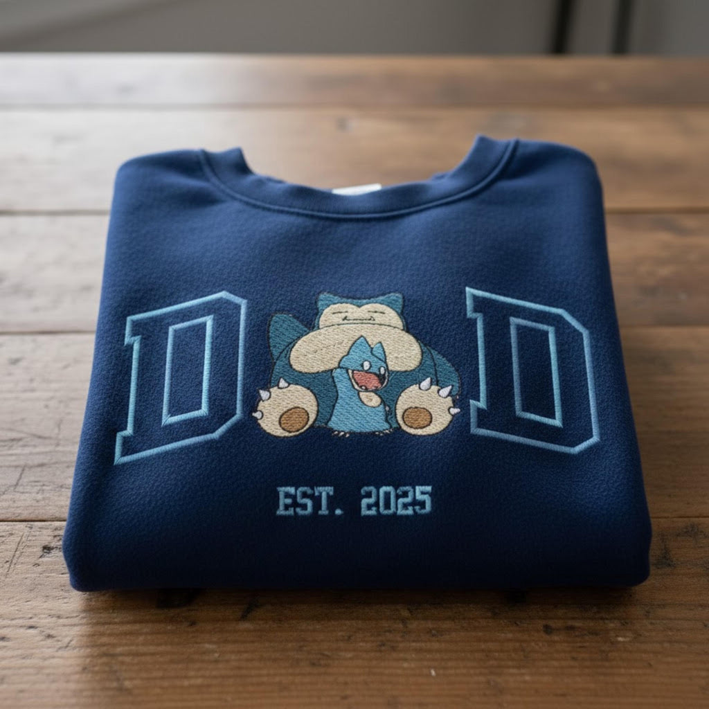 Embroidered Custom Pokedad Character Hoodie, Cute Poke Dad Characters Sweatshirt, Cozy Anime Embroidery, Gift for PKM Fans, Gift for dad