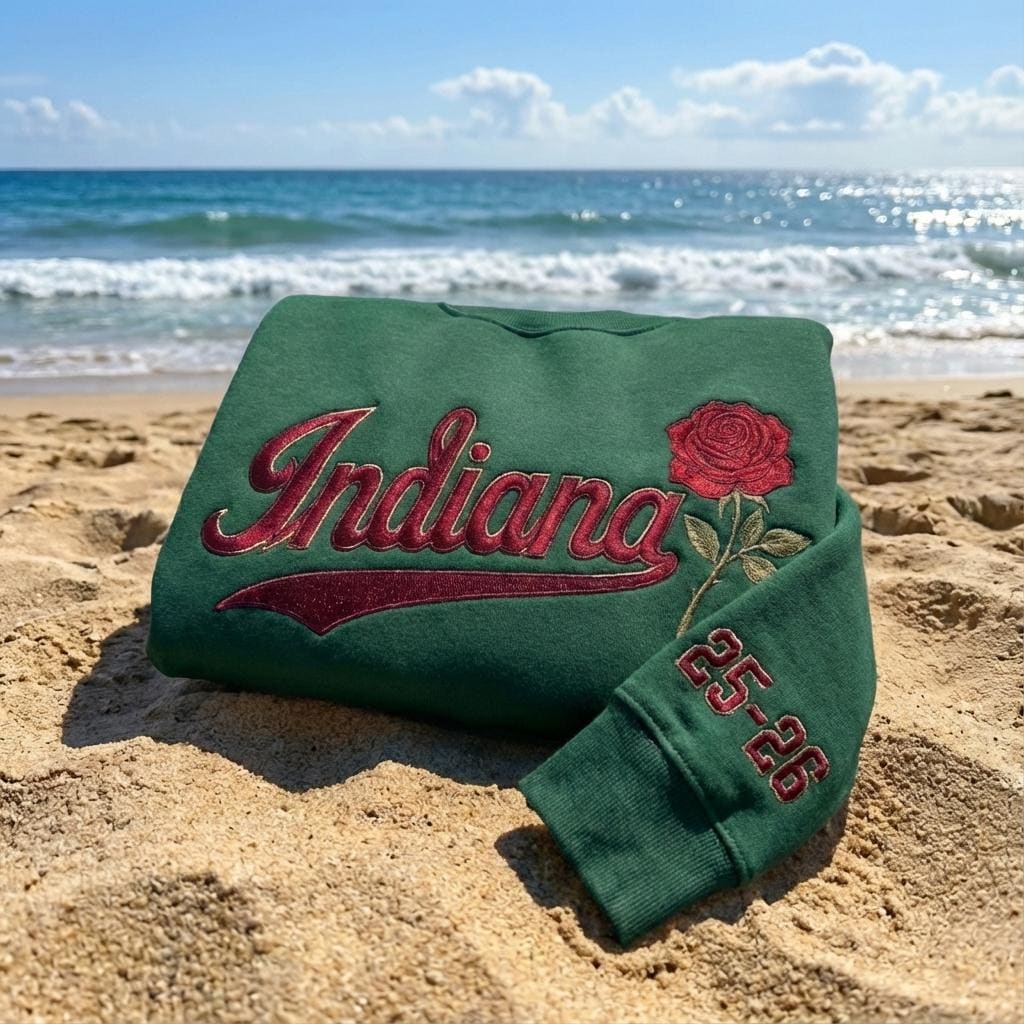 Embroidered Indiana Rose Sweatshirt, Indiana Football Style Crewneck, Vintage College Aesthetic Sweatshirt, Game Day Gift, Hoodie