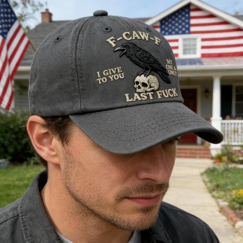 Hand-Embroidered F-Caw-F Crow Baseball Cap, Adjustable Women Men Trucker Hat