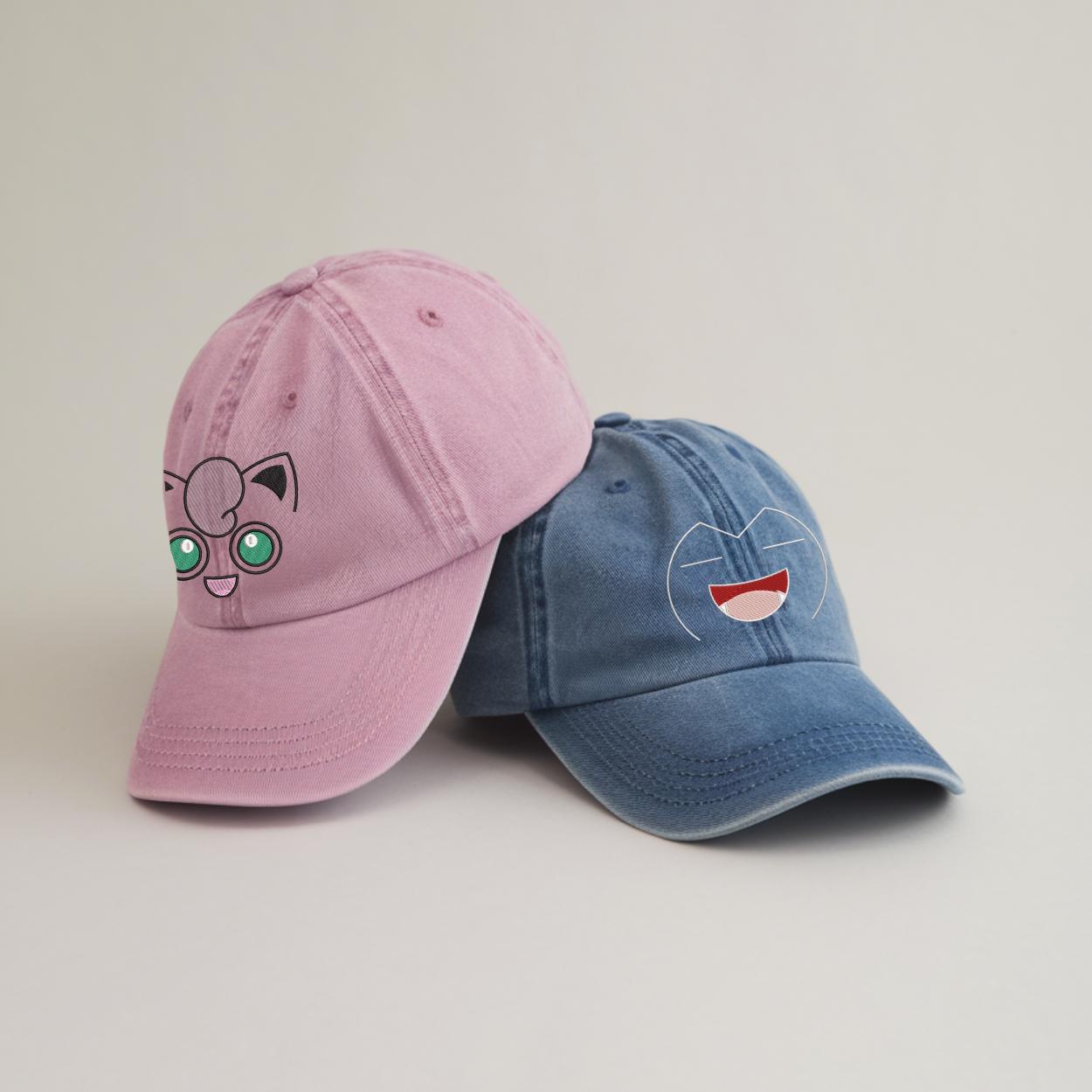 Embroidered Poka Face Washed Hat, Custom Baseball Washed Cap, Personalized Gift For Anime Fan, Pocket Beast Baseball Cap