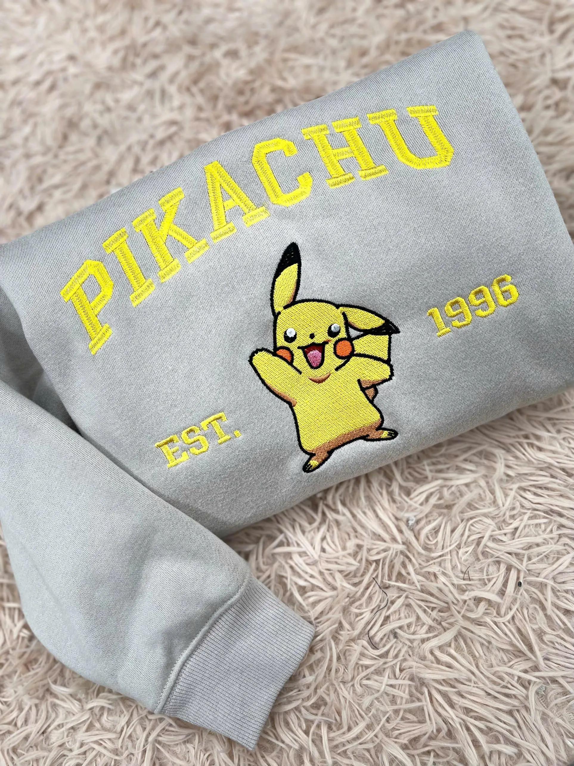 Custom Poke Anime Embroidered Sweatshirt, Personalized Character Crewneck, Gift for Her & Him