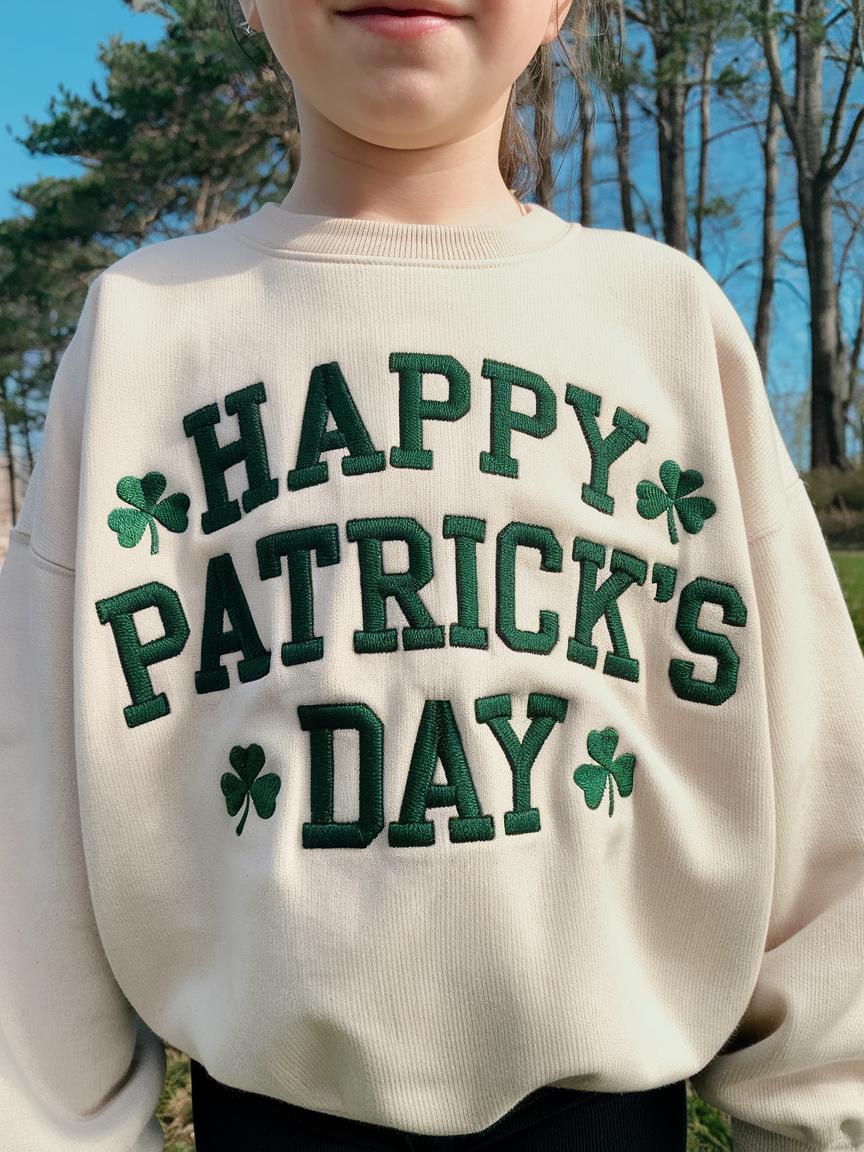 Embroidered Happy St. Patrick’s Day Toddler Sweatshirt – Cute Irish Shamrock Crewneck for Kids