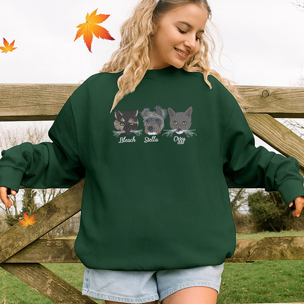 Custom Embroidered Pet Sweatshirt – Personalized Pet Face Sweatshirt from Your Photo, Gift for Dog Lovers
