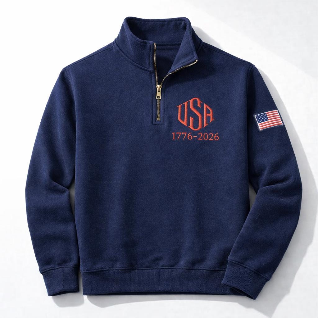 Embroidered USA 250 Years Quarter Zip Sweatshirt, Retro USA With Flag Shirt, Patriotic USA Sweatshirt, 250th Anniversary, America 1776-2026