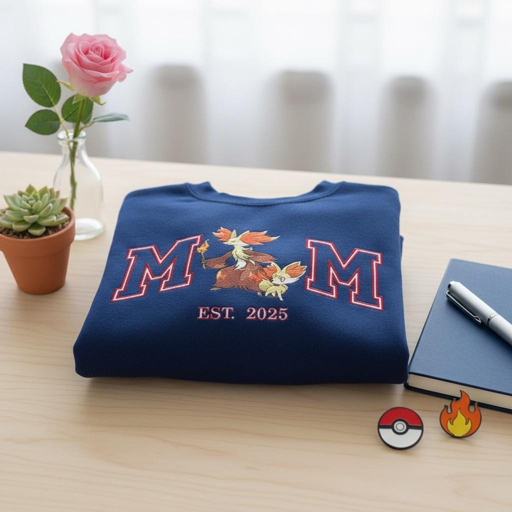 Embroidered Custom Poke Mom T-Shirt, PKM Anime Character Embroidery Sweatshirt, Funny Anime Mom Shirt, Family Matching Tee, Gift For Mom