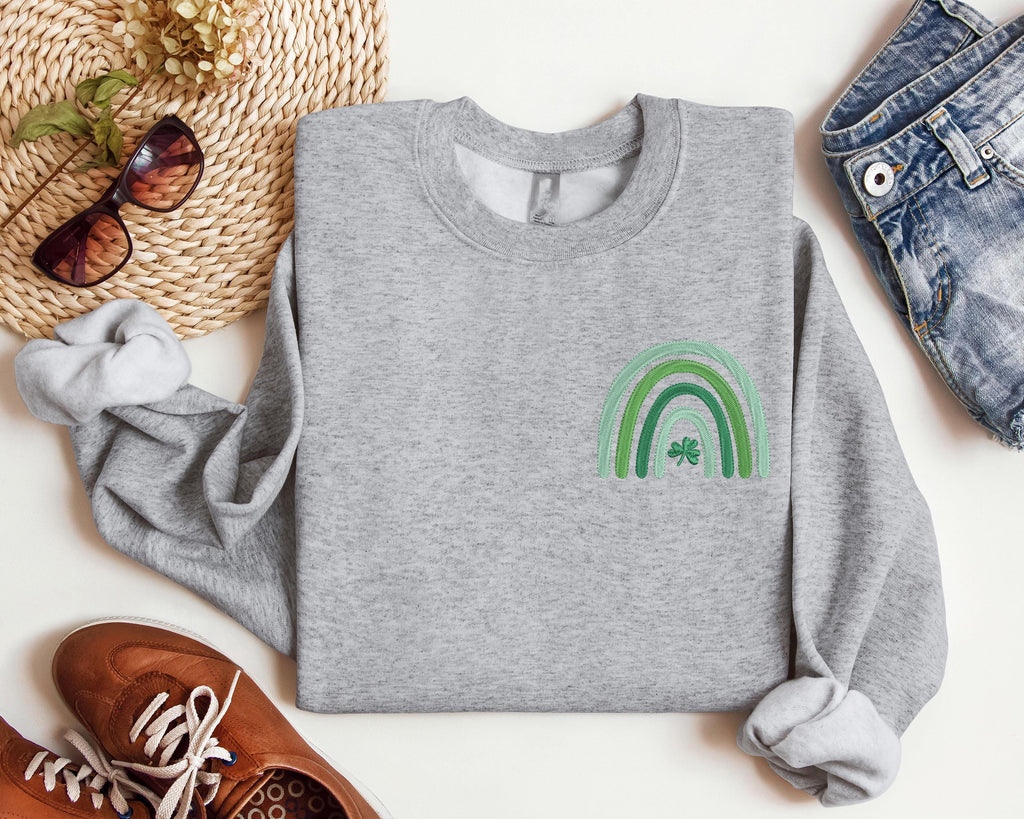 Shamrock Rainbow Embroidered Shirt, St Patricks Day Lucky T-Shirt, Shamrock Rainbow T-shirt, Embroidered Clover Sweatshirt, Lucky Sweater