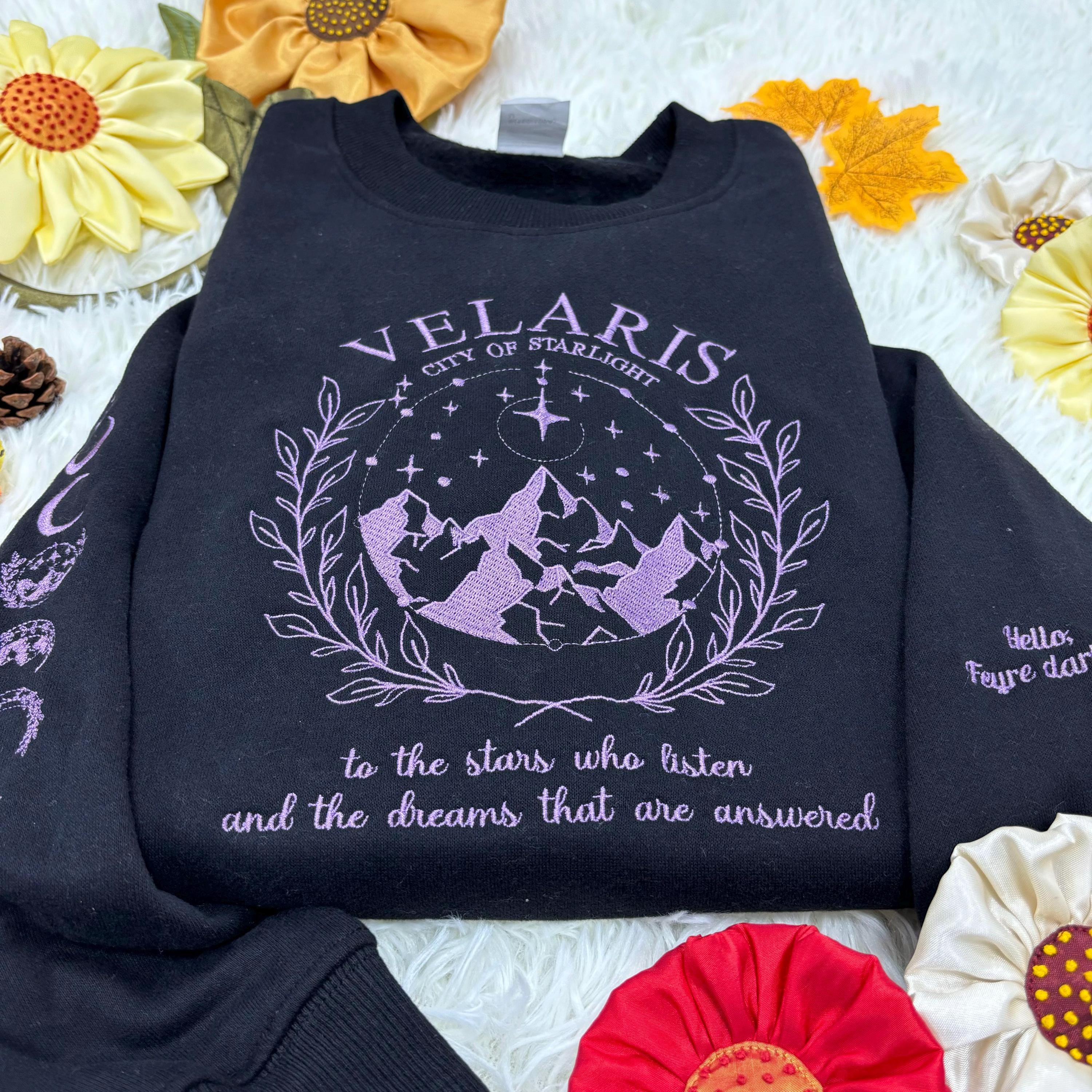 Velaris Embroidered Sweatshirt, Velaris sweatshirt, Night Court Symbol Embroidered, Velaris City Of Starlight Embroidered Shirt, SJM sweater